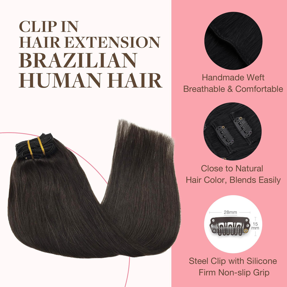 GOO GOO Clip in Hair Extensions 22 inch dark brown packaging