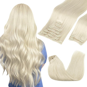 GOO GOO Clip in Hair Extensions 22inch 150g Platinum Blonde front view