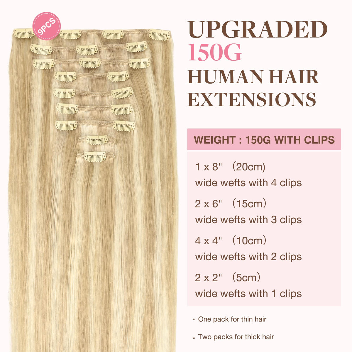 GOO GOO Clip in Hair Extensions 22inch back view showing clips