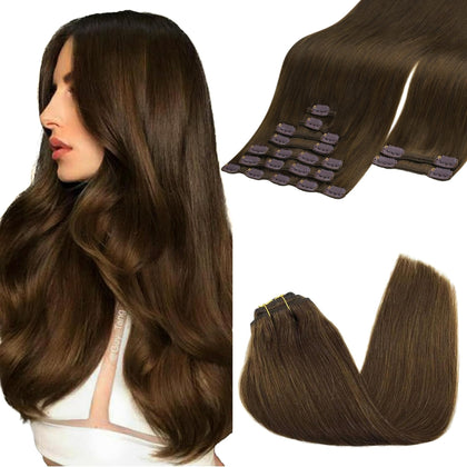 GOO GOO Clip in Hair Extensions 22inch Chocolate Brown front view