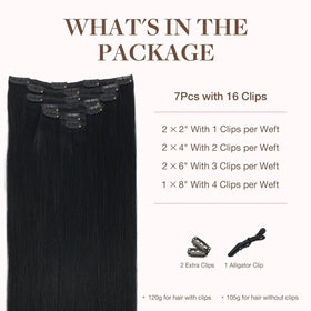 GOO GOO Clip in Hair Extensions 22inch jet black back view