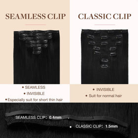GOO GOO Clip in Hair Extensions 22inch jet black clips detail