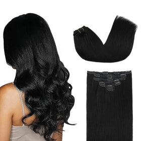 GOO GOO Clip in Hair Extensions 22inch jet black front view