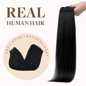 GOO GOO Clip in Hair Extensions 22inch Jet Black in natural light