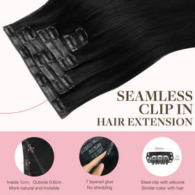 GOO GOO Clip in Hair Extensions 22inch jet black packaging