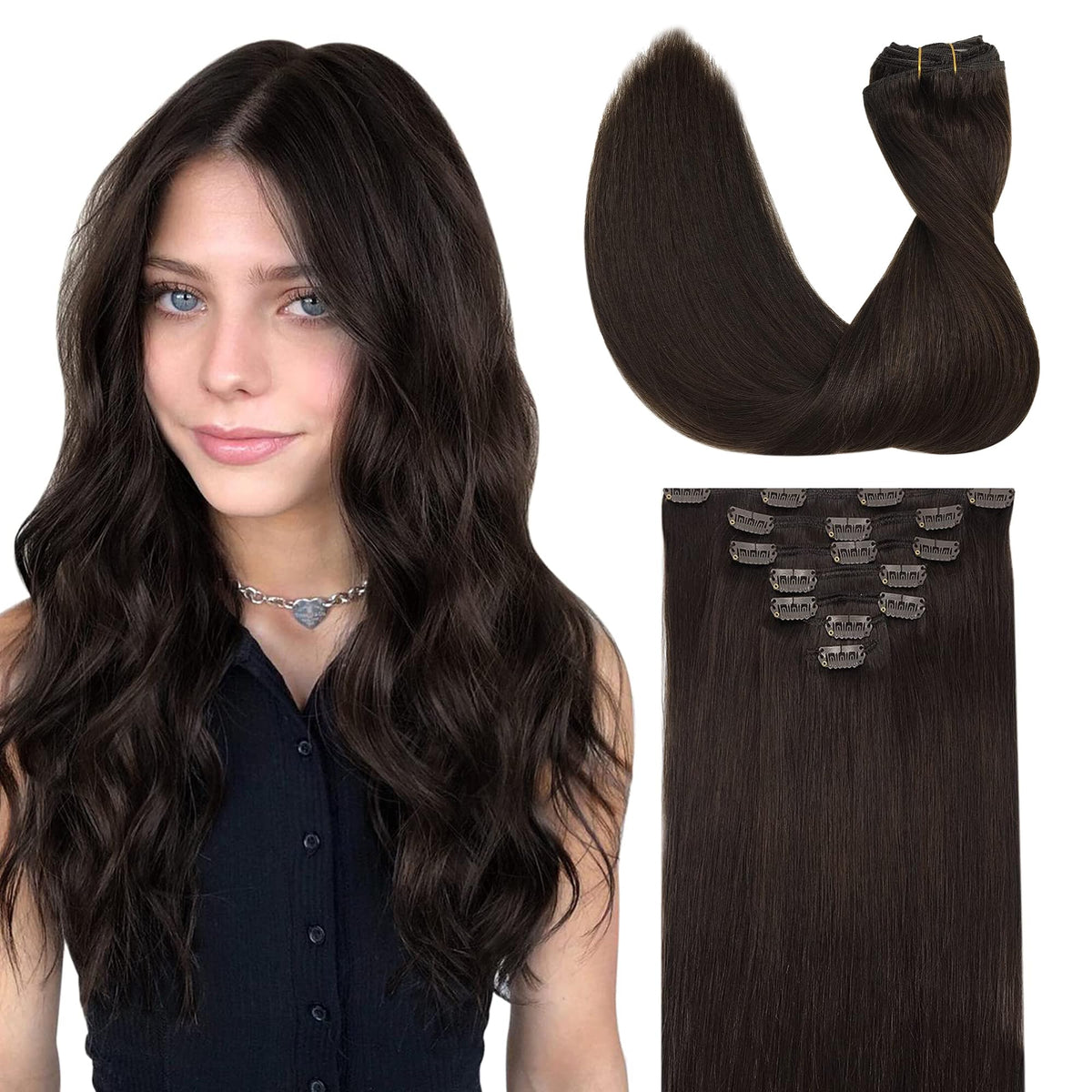 GOO GOO Clip in Hair Extensions 22inch Light Brown front view
