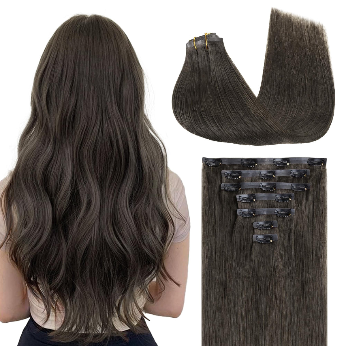 GOO GOO Clip in Hair Extensions 22inch Mocha Brown front view
