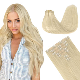 GOO GOO Clip in Hair Extensions 22inch Platinum Blonde front view