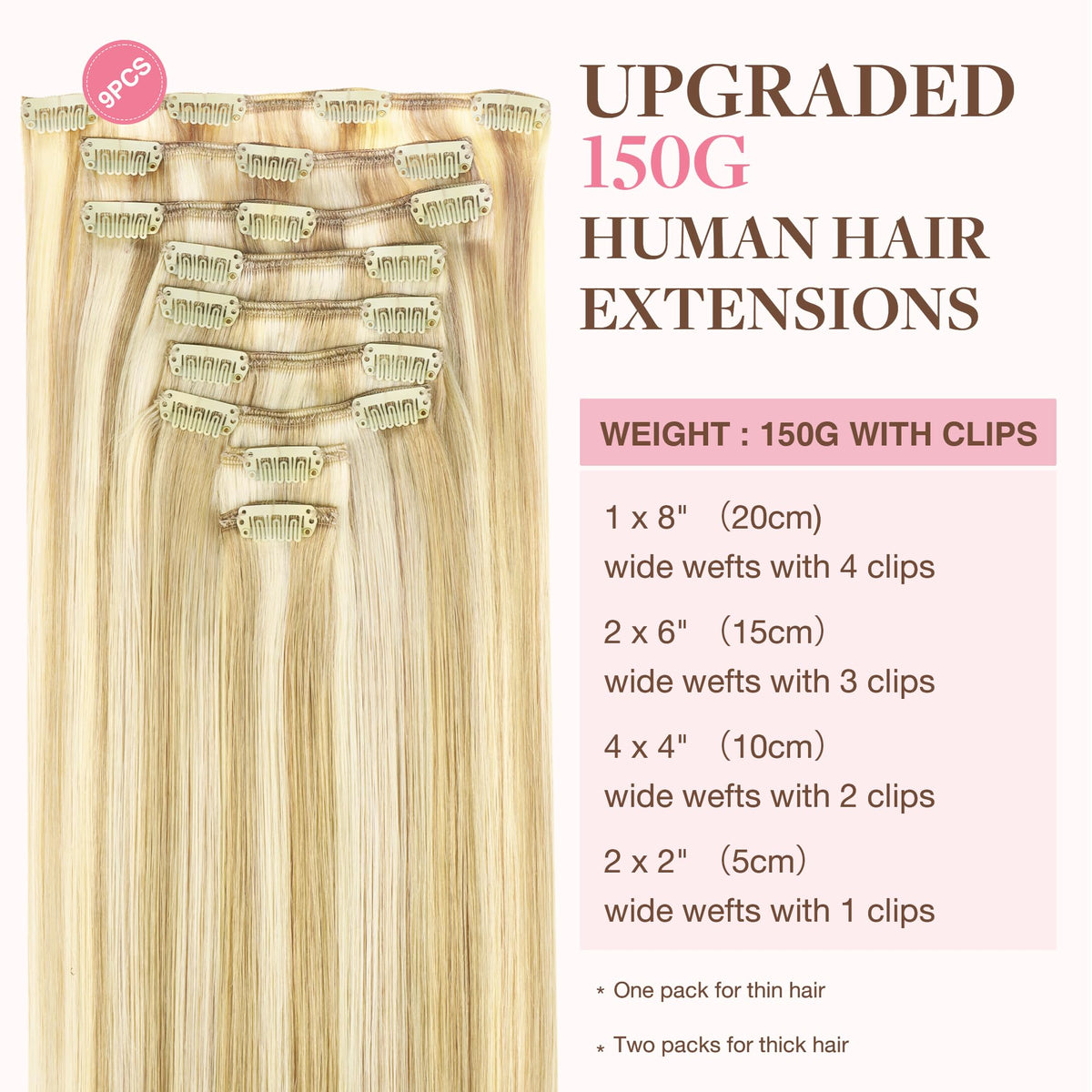 GOO GOO Clip in Hair Extensions 22inch showing the clips and texture