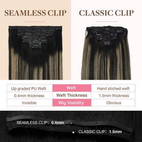 GOO GOO Clip in Hair Extensions 24 inch balayage close-up of clips