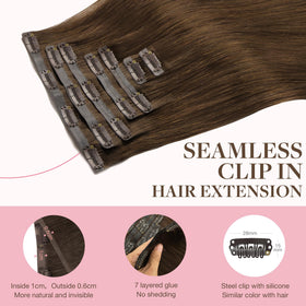 GOO GOO Clip in Hair Extensions 24 inch Chocolate Brown close-up of clips