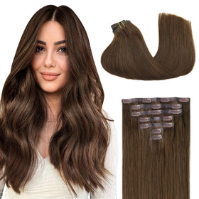 GOO GOO Clip in Hair Extensions 24 inch Chocolate Brown front view