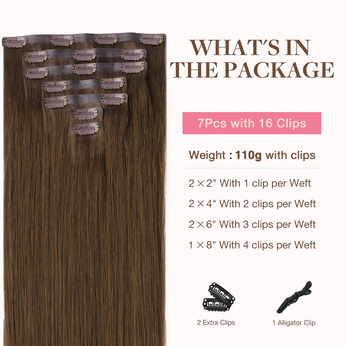 GOO GOO Clip in Hair Extensions 24 inch Chocolate Brown packaging