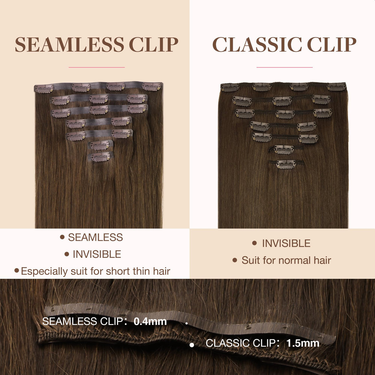GOO GOO Clip in Hair Extensions 24 inch Chocolate Brown styled in hair