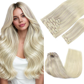 GOO GOO Clip in Hair Extensions 240g blonde model front view