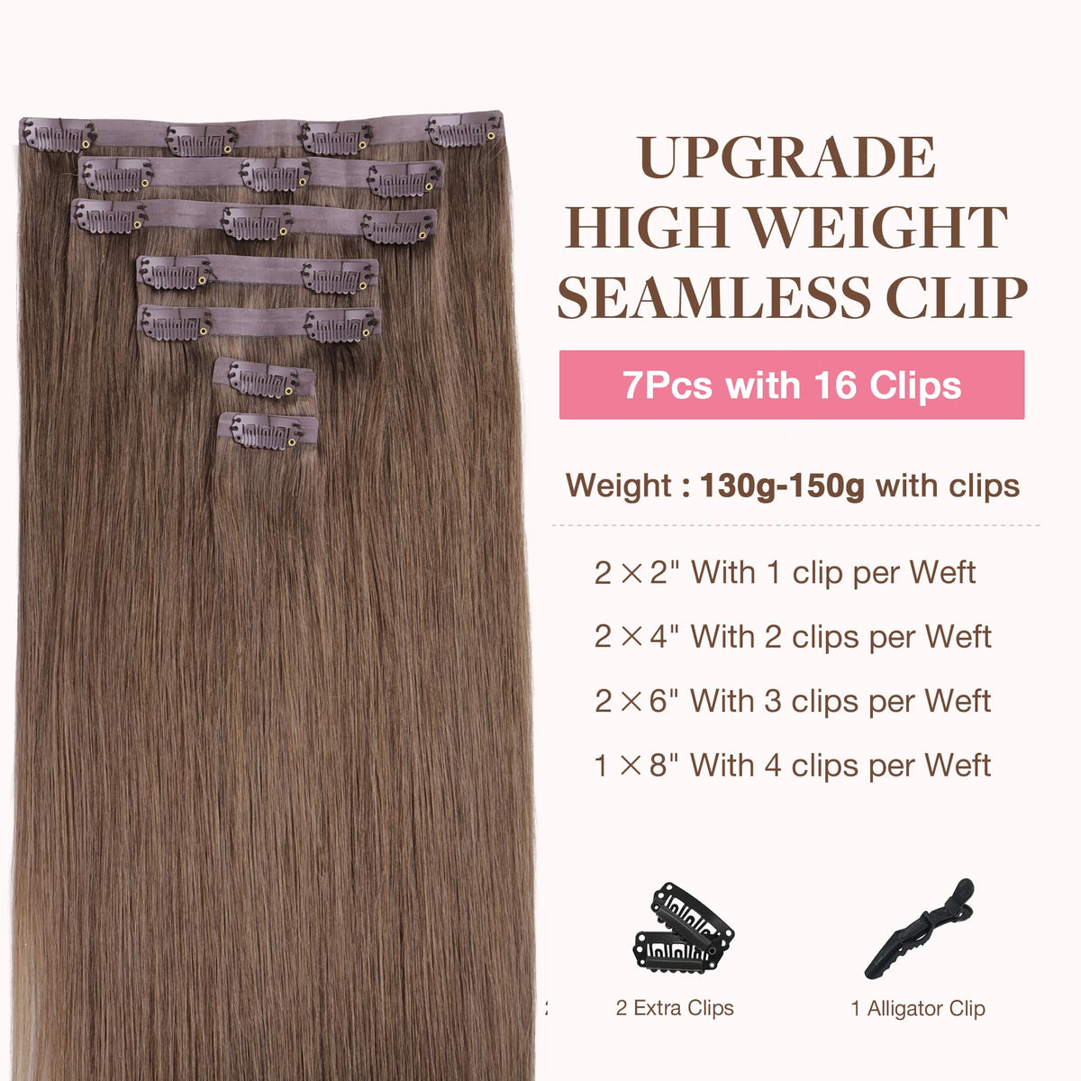 GOO GOO Clip in Hair Extensions 24inch 5 Light Ash Brown packaging