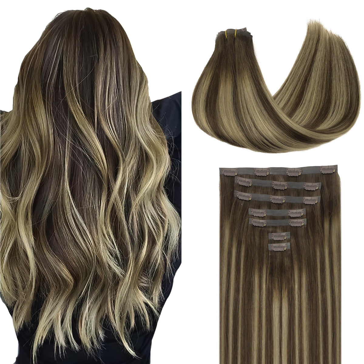GOO GOO Clip in Hair Extensions 24inch Balayage front view