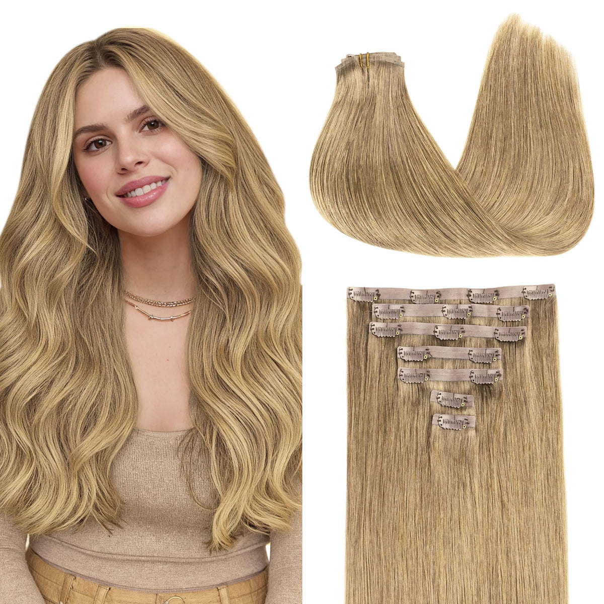 GOO GOO Clip in Hair Extensions 24inch Bronde front view