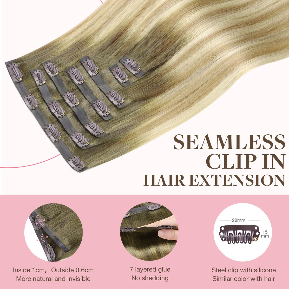 GOO GOO Clip in Hair Extensions 24inch close-up of clips