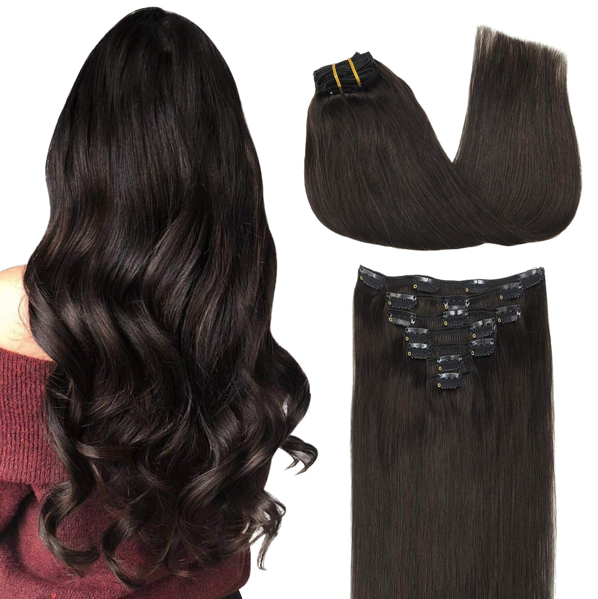 GOO GOO Clip in Hair Extensions 24inch Dark Brown front view
