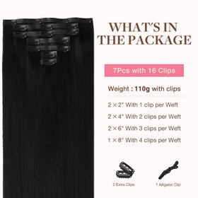 GOO GOO Clip in Hair Extensions 24inch jet black back view