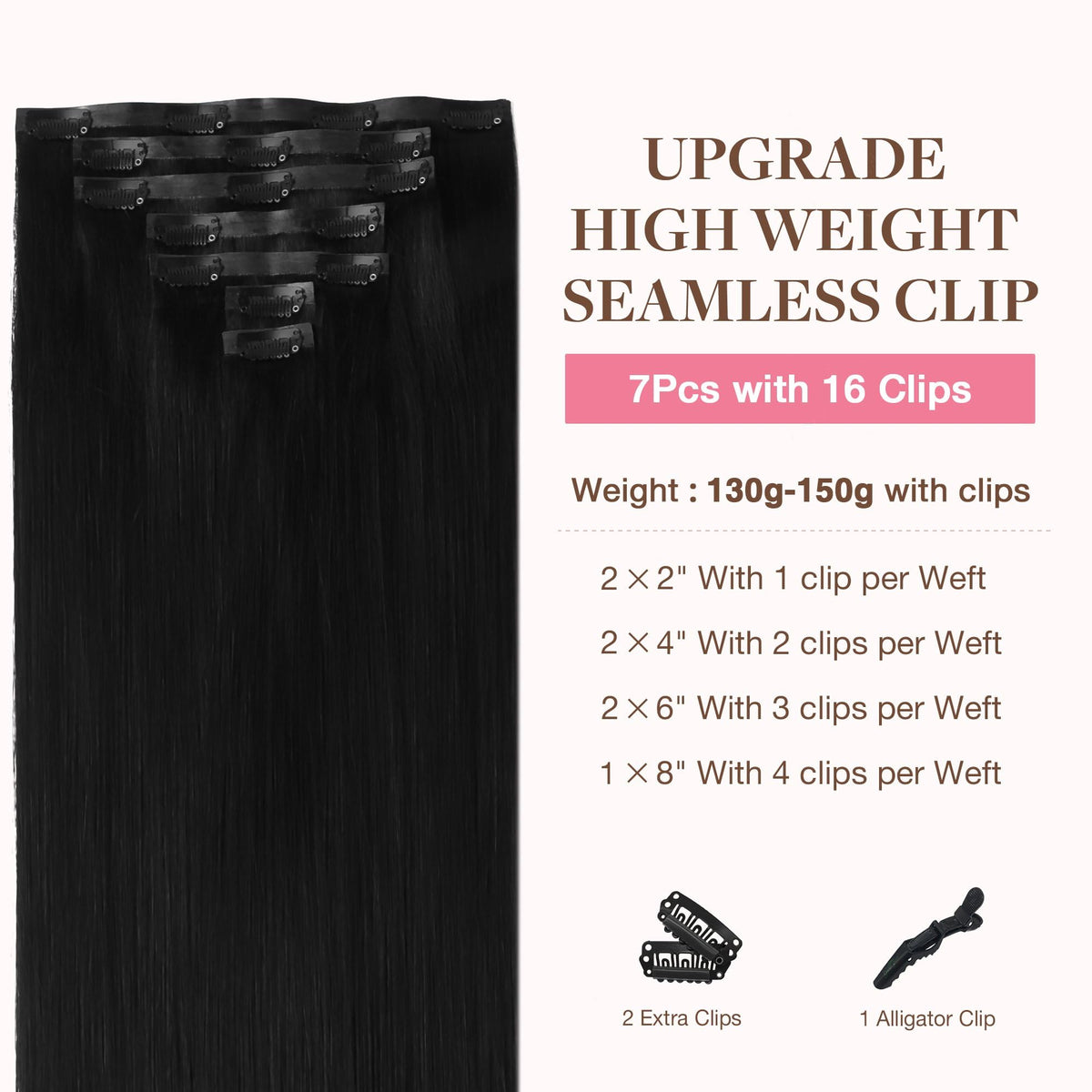 GOO GOO Clip in Hair Extensions 24inch Jet Black packaging