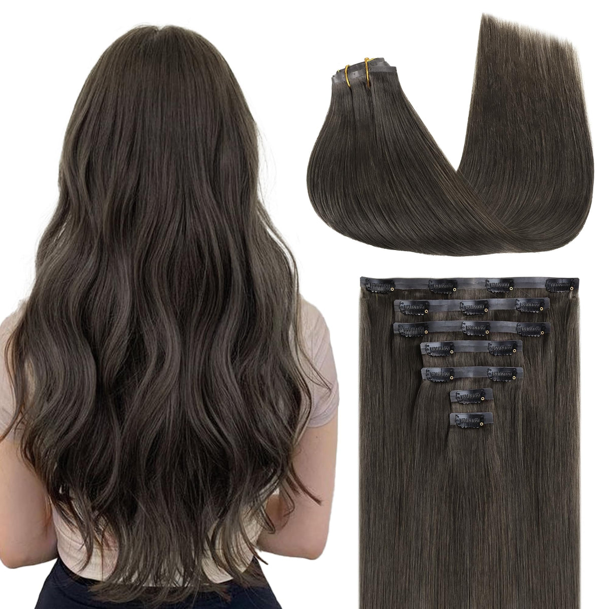 GOO GOO Clip in Hair Extensions 24inch Mocha Brown front view