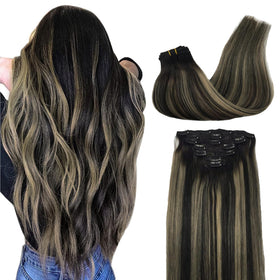 GOO GOO Clip in Hair Extensions 24inch natural balayage front view