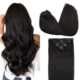 GOO GOO Clip in Hair Extensions 24inch natural black front view