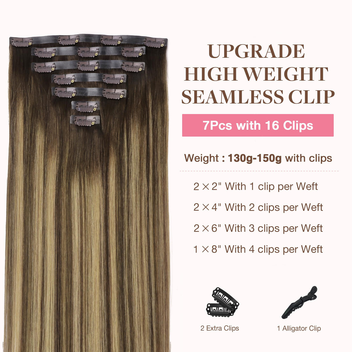 GOO GOO Clip in Hair Extensions 24inch showing the clips and texture