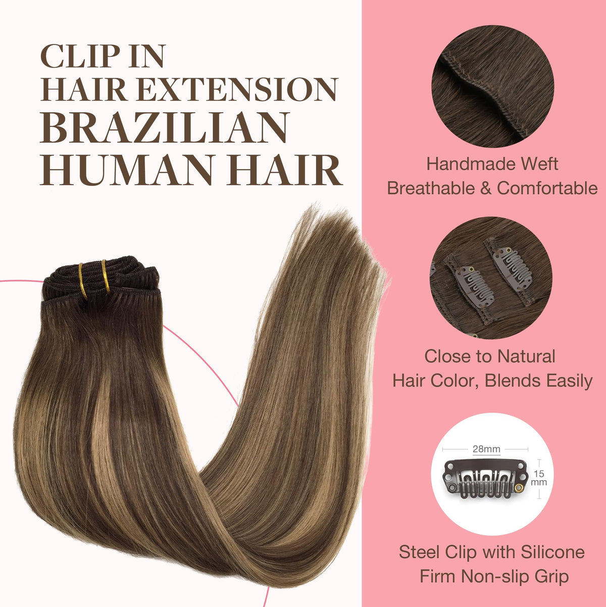 GOO GOO Clip in Hair Extensions 26inch back view with colour gradient