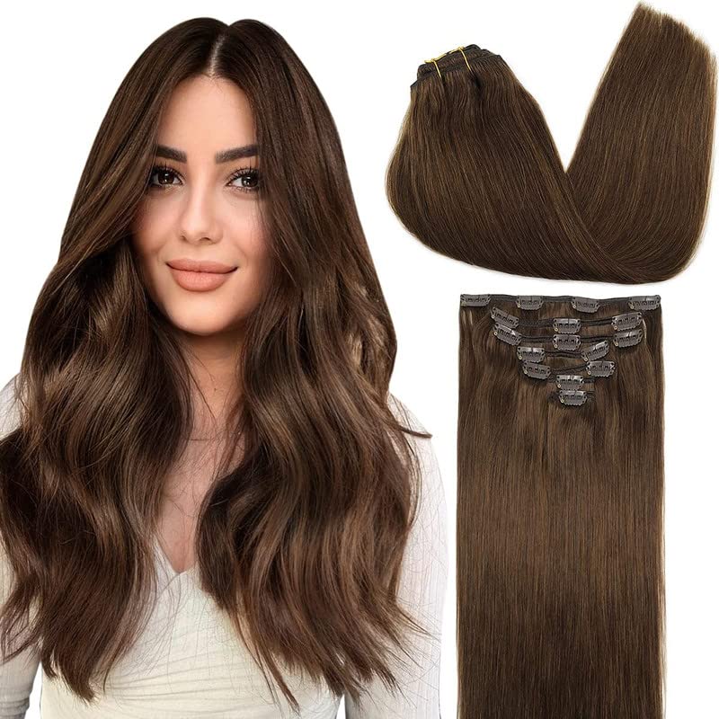 GOO GOO Clip in Hair Extensions 26inch chocolate brown front view