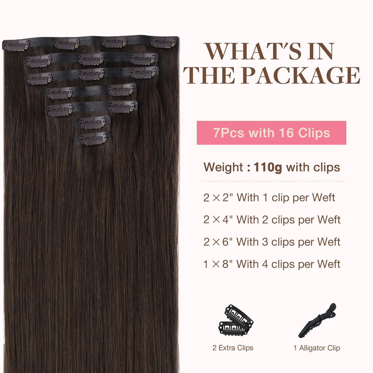 GOO GOO Clip in Hair Extensions 7 pieces in packaging