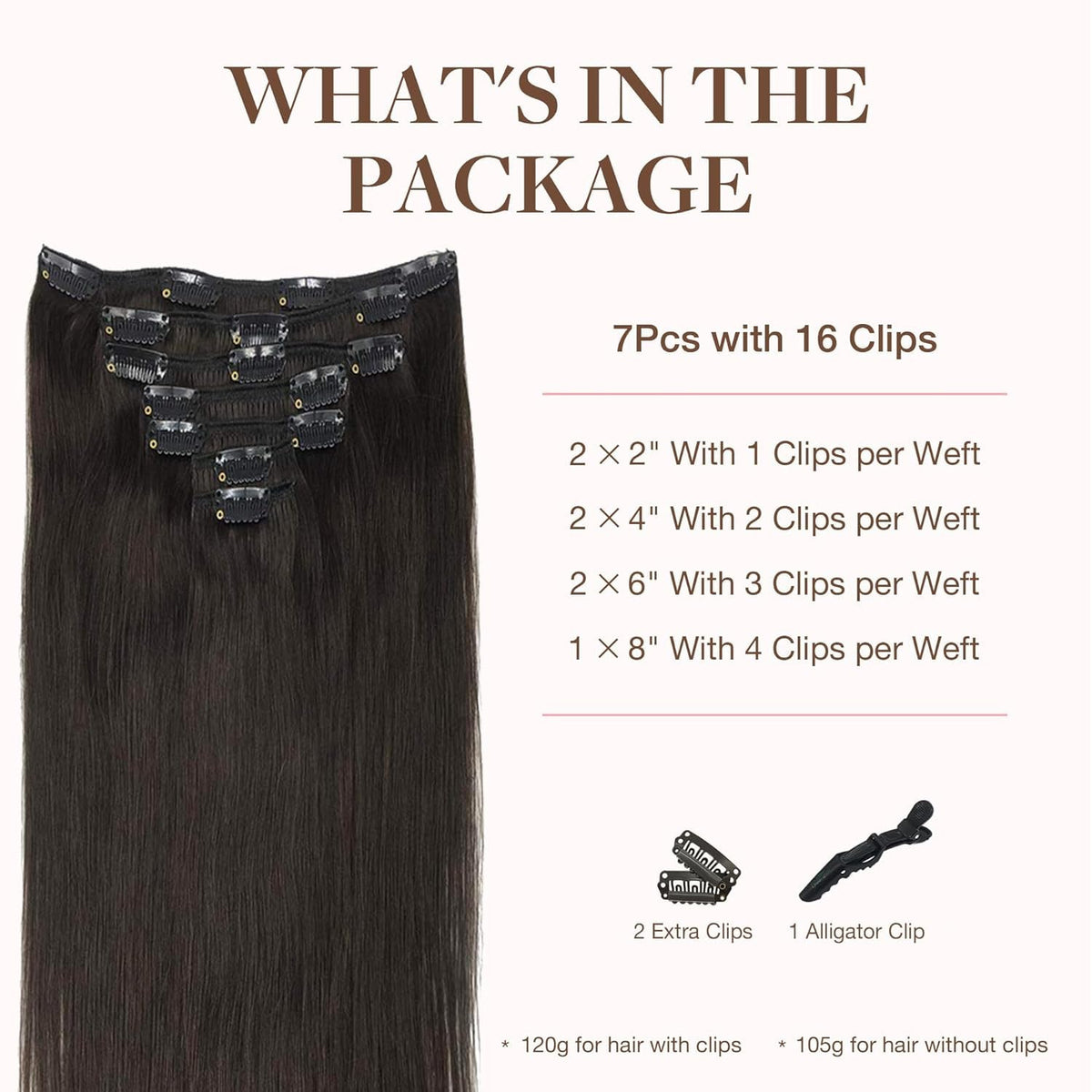 GOO GOO Clip in Hair Extensions 7 pieces set display