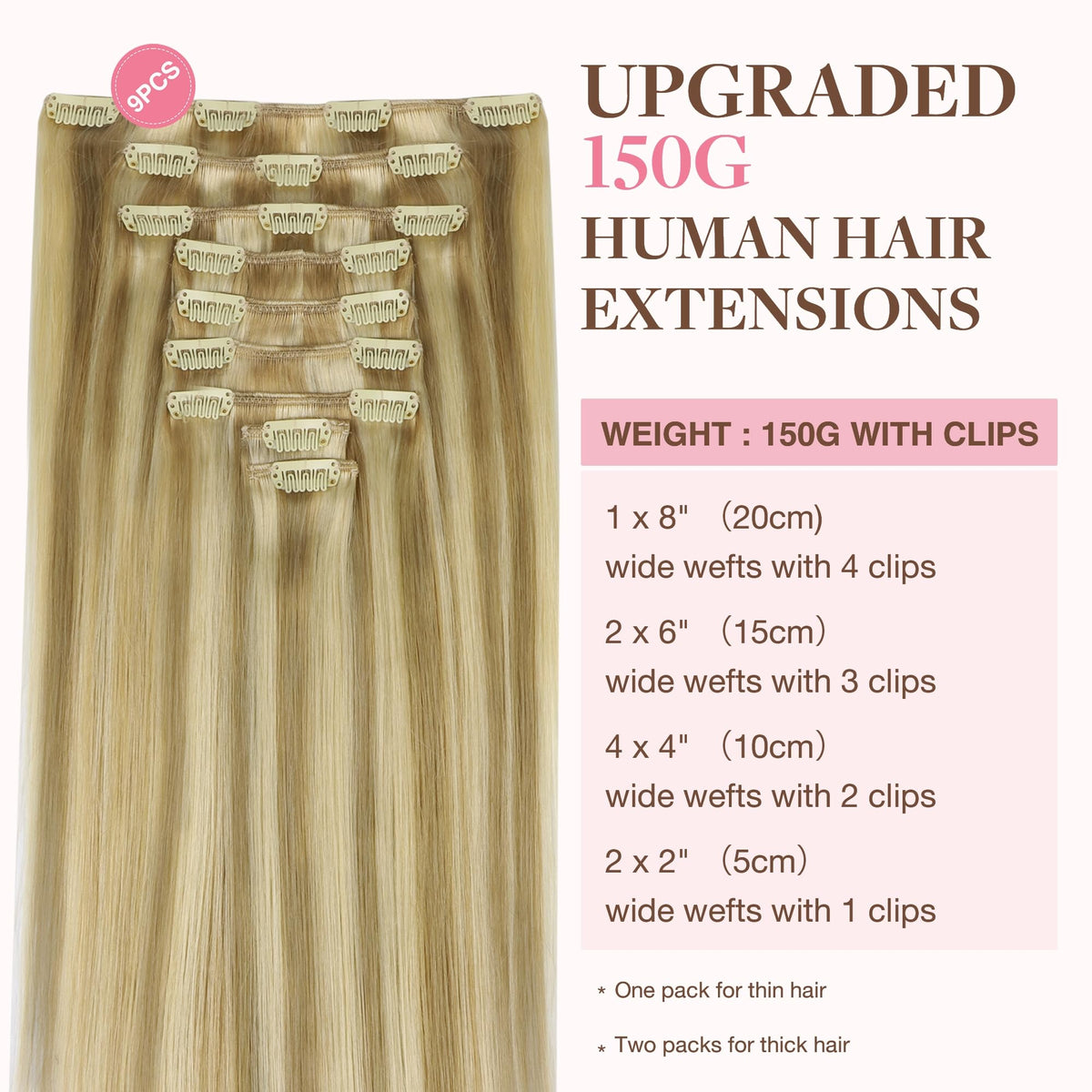 GOO GOO Clip in Hair Extensions 9Pcs packaging