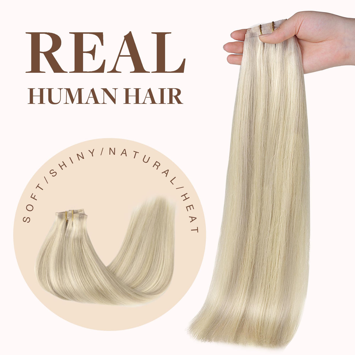 GOO GOO Clip in Hair Extensions Ash Blonde highlighted look
