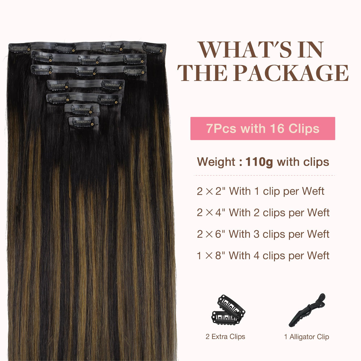 GOO GOO Clip in Hair Extensions back view, showing clips