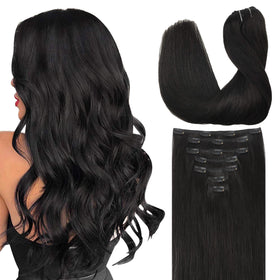 GOO GOO Clip in Hair Extensions black model front view