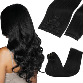 GOO GOO Clip in Hair Extensions black model front view
