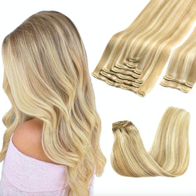 GOO GOO Clip in Hair Extensions blonde model front view