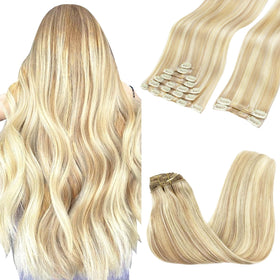 GOO GOO Clip in Hair Extensions blonde model front view