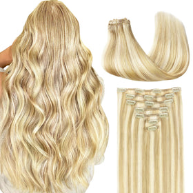 GOO GOO Clip in Hair Extensions blonde real human hair front view