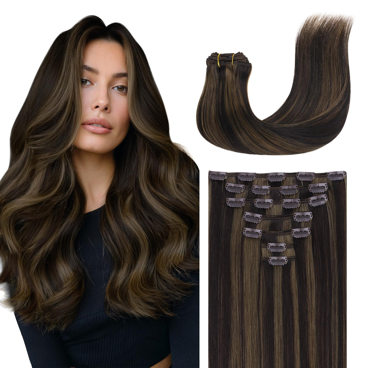 GOO GOO Clip in Hair Extensions brown model front view