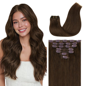 GOO GOO Clip in Hair Extensions brown real human hair front view