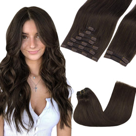 GOO GOO Clip in Hair Extensions brown remy hair front view