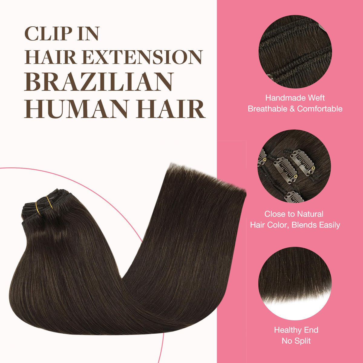 GOO GOO Clip in Hair Extensions brown shade close-up