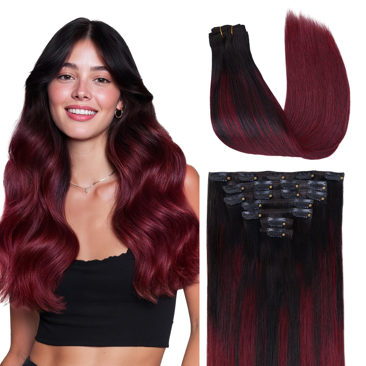 GOO GOO Clip in Hair Extensions Cherry Cola front view