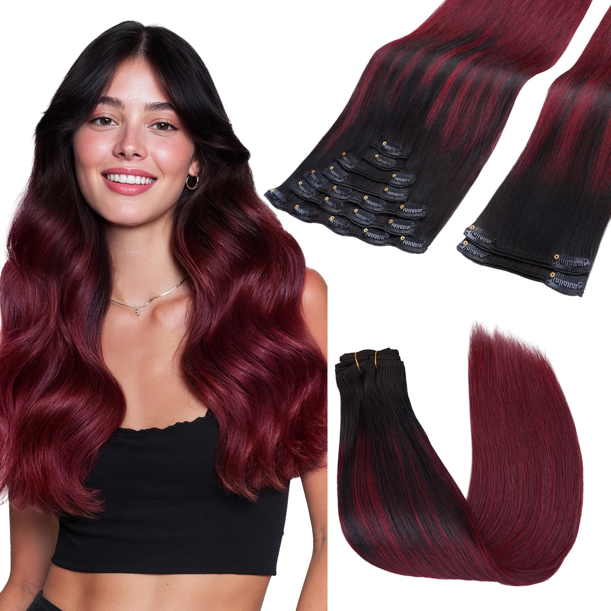 GOO GOO Clip in Hair Extensions Cherry Cola front view