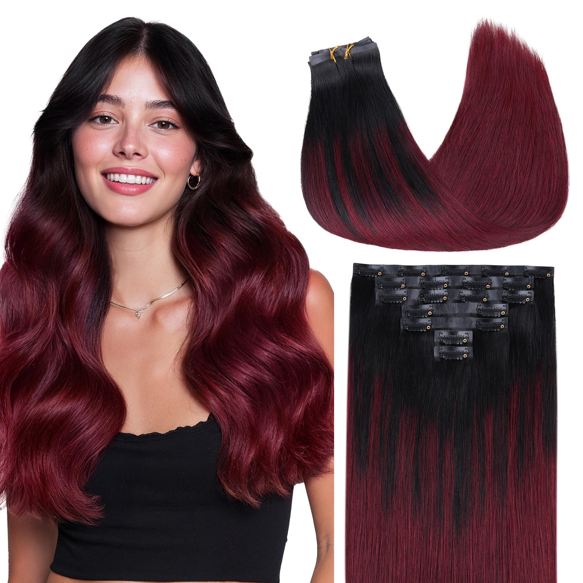 GOO GOO Clip in Hair Extensions Cherry Cola front view