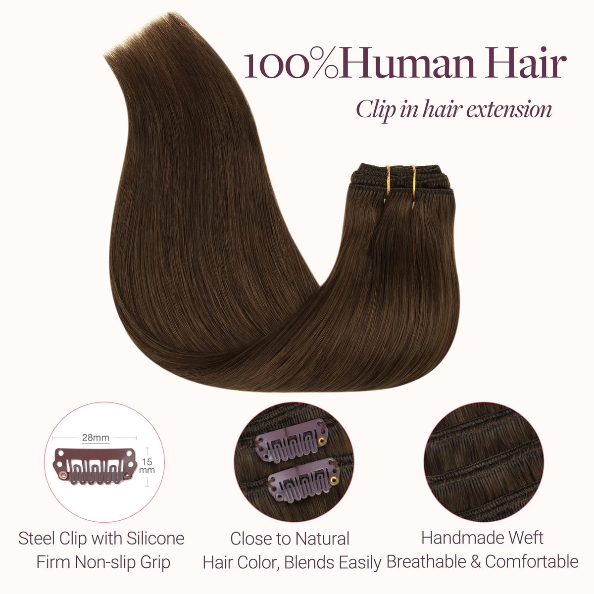 GOO GOO Clip in Hair Extensions close-up of silicone-backed clips